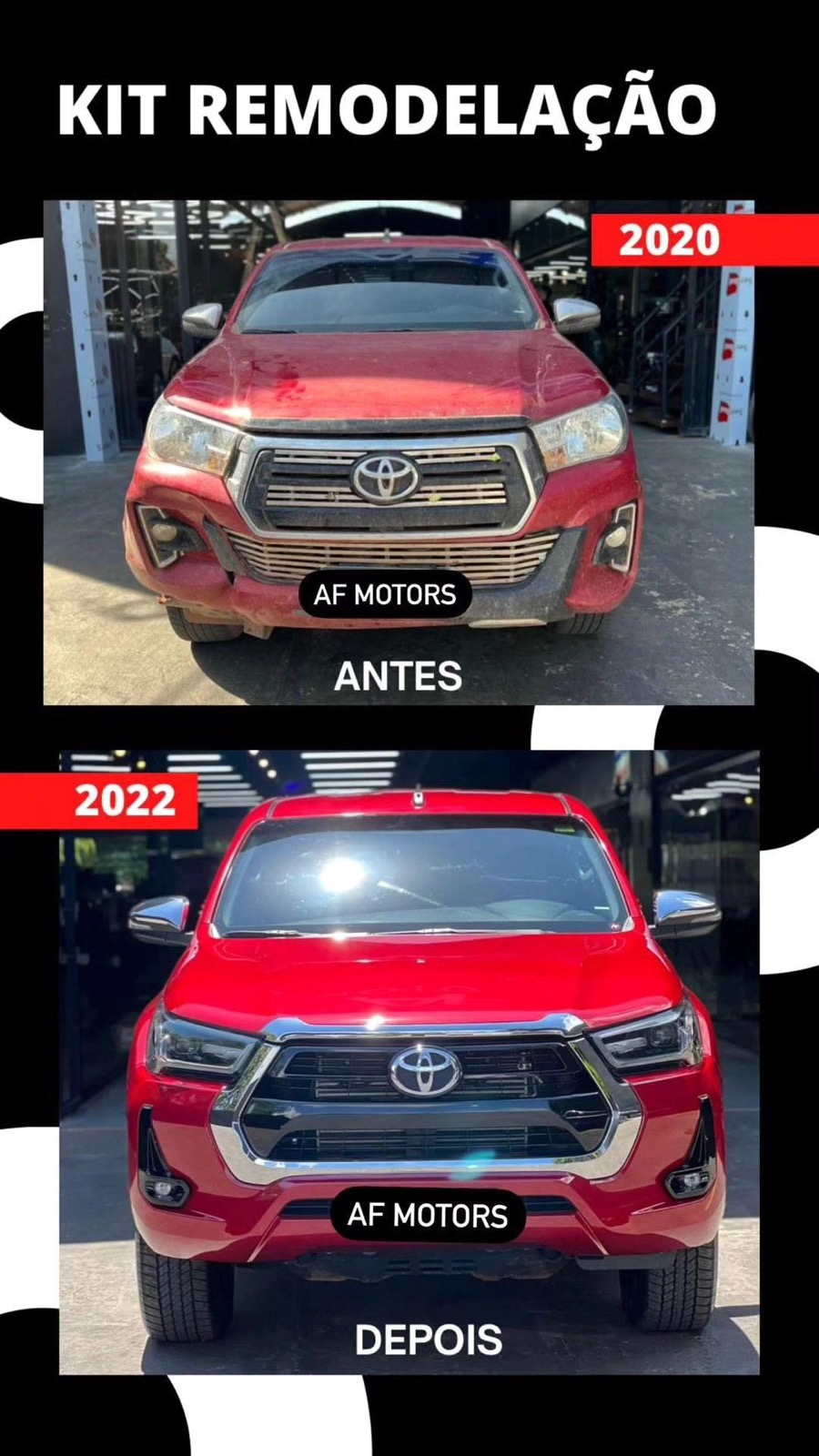 Kit de remodelação Hilux — antes e depois feito na AF Motors